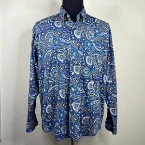 ALAN FLUSSER Blue Paisley Casual Button Down Shirt XL